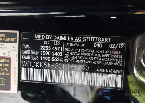 2012 Mercedes-Benz E 350 z USA, uszkodzony, nr VIN WDDKK5KF3CF166893